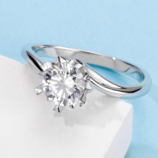 Twist Arm Classic Snowflake Moissanite Ring for Women Korean Fashion s925Silver Inlay1Carat D Colorful Moissanite Ring