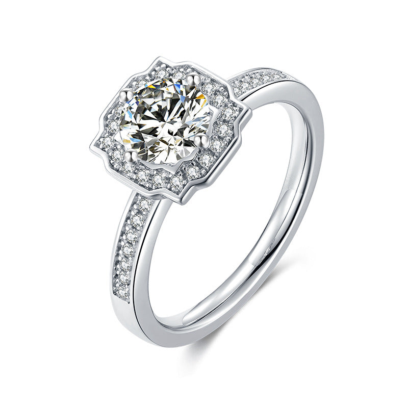 Fashion Moissanite Ring s925Silver plating18k Gold Inlay1Carat GRA Certificate Moissanite Ring Export Trade