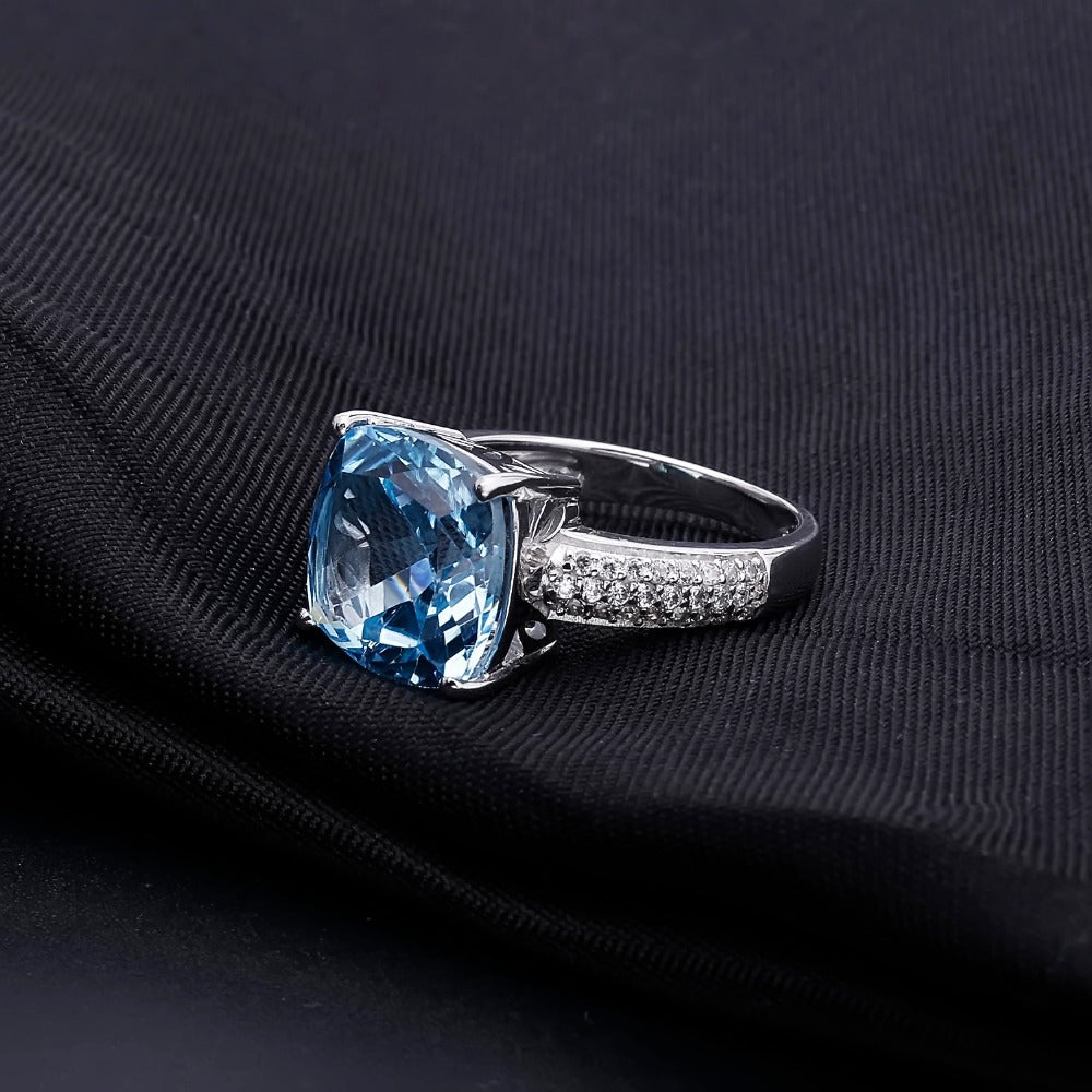 fashion luxury natural topaz ring big gem10ct Personality s925Silver Inlaid Natural Gemstone Ring