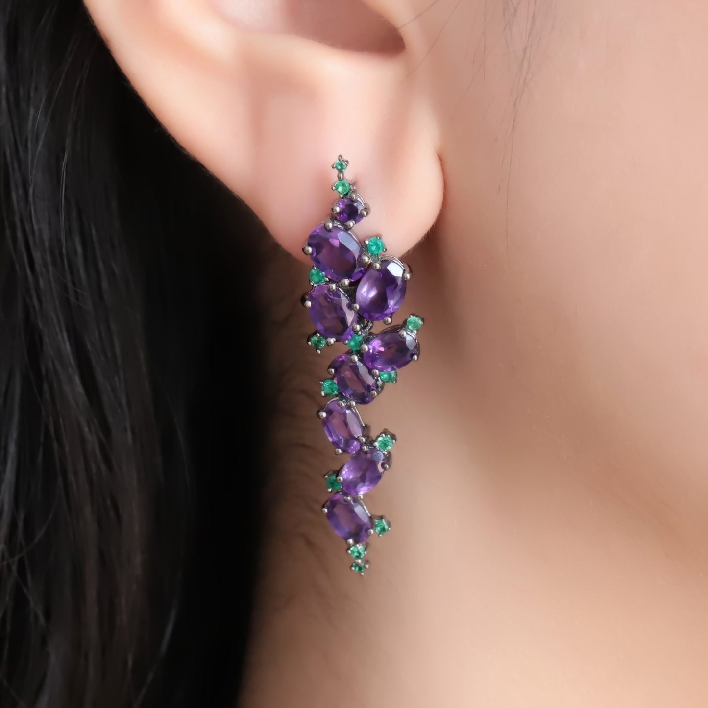 Italian Craft Designer Earrings Natural Wind s925Silver Natural Gemstone Amethyst Earrings Drop Earrings