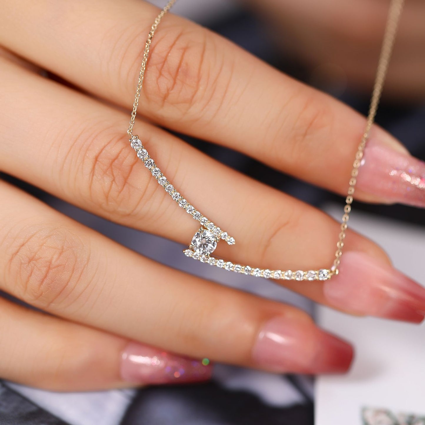 Irregular Fashion14k Gold Necklace with Cultivated Diamonds0.5Carat k Gold Platinum Collarbone Chain Personality for Women