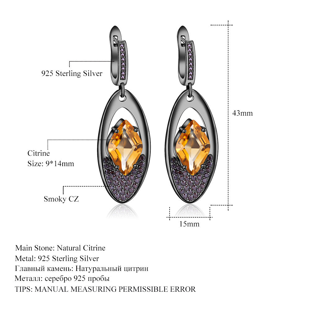 Italian Craft Designer Earrings Jewelry925Silver Inlaid Natural Gemstone Yellow Crystal Earrings