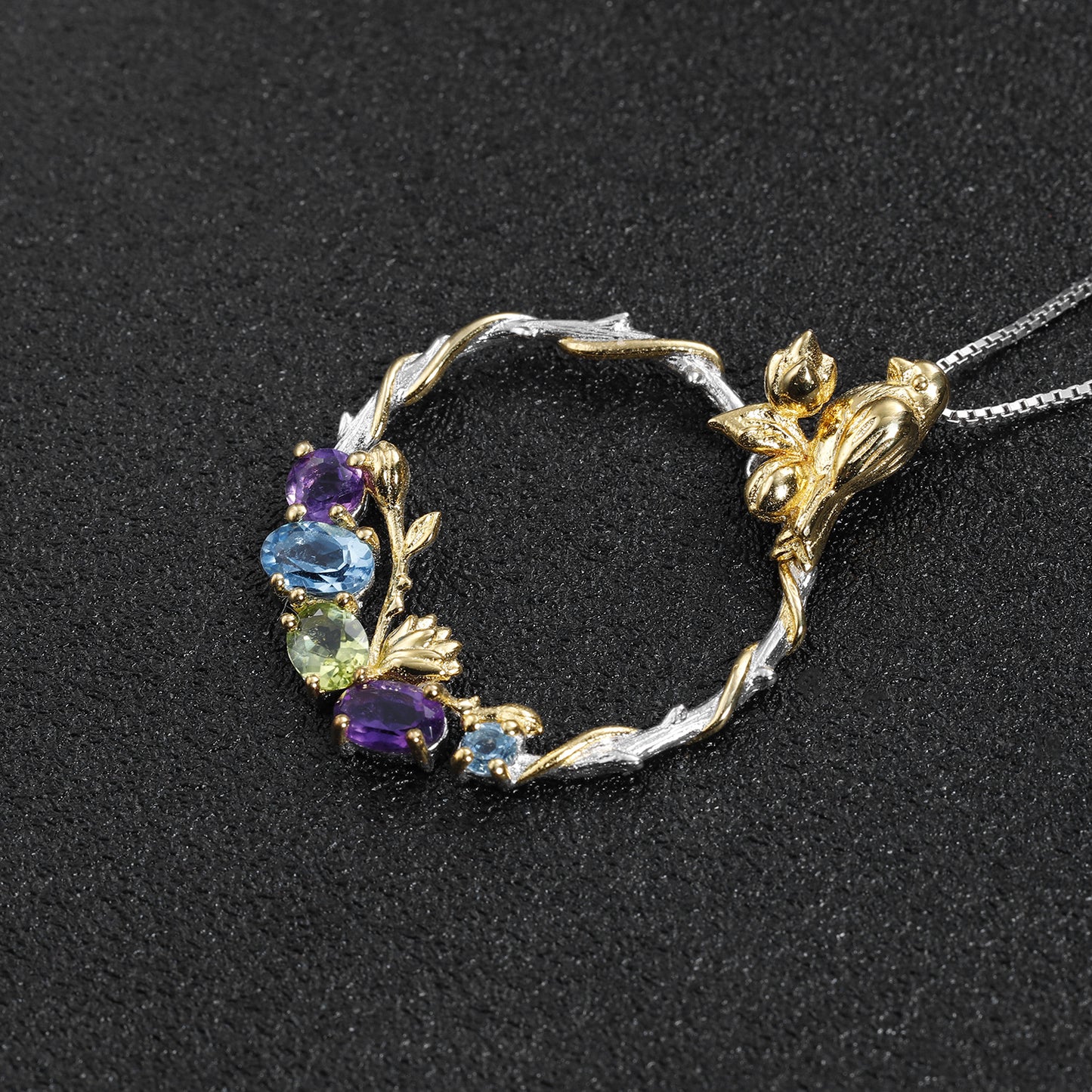 Secret Garden Designer High-End Natural Gemstone Pendant Chinese Style s925Silver Gemstone Necklace Pendant
