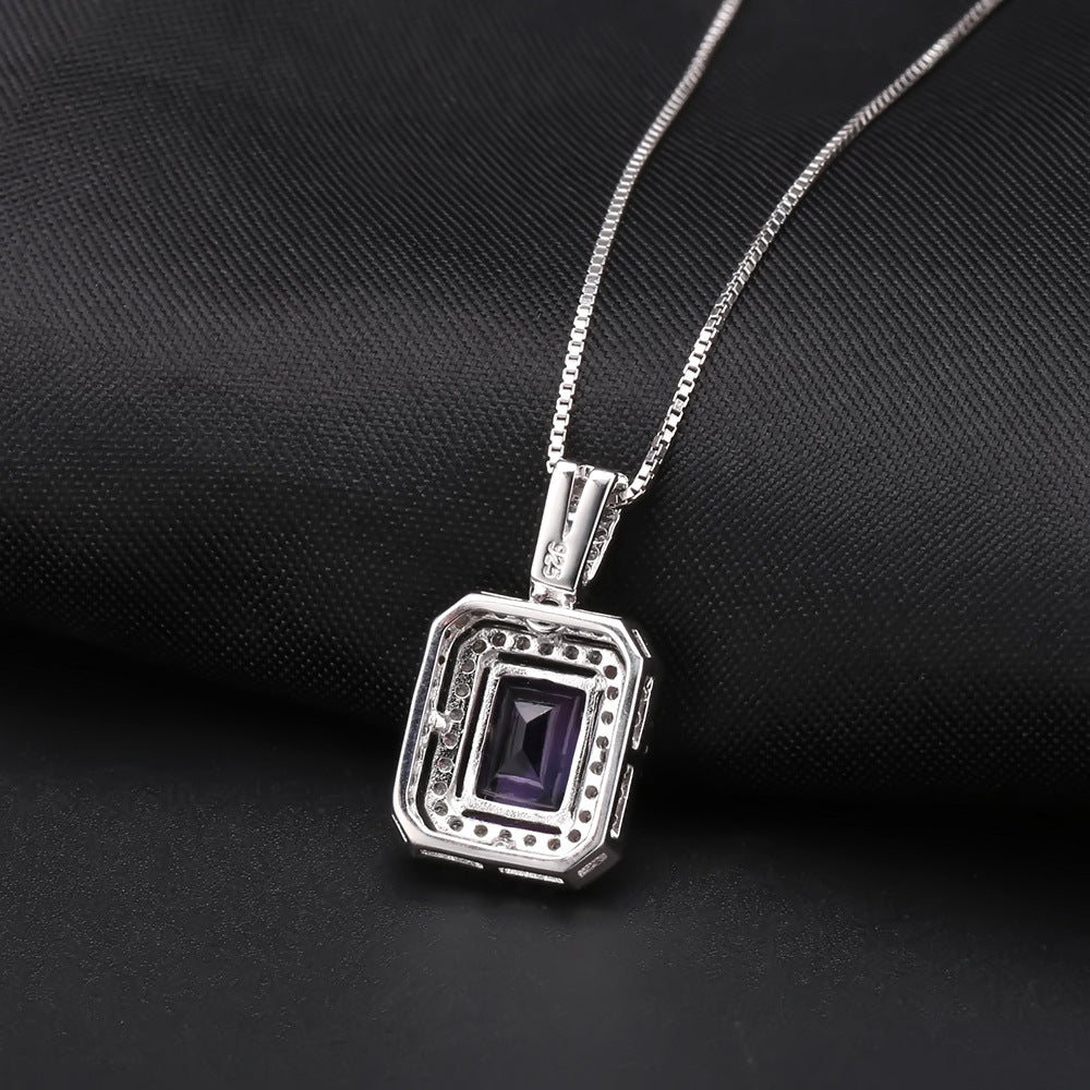 Luxurious Natural Topaz Silver Necklace Fashionable and Luxurious Inlay925Silver Crystal Necklace Pendant