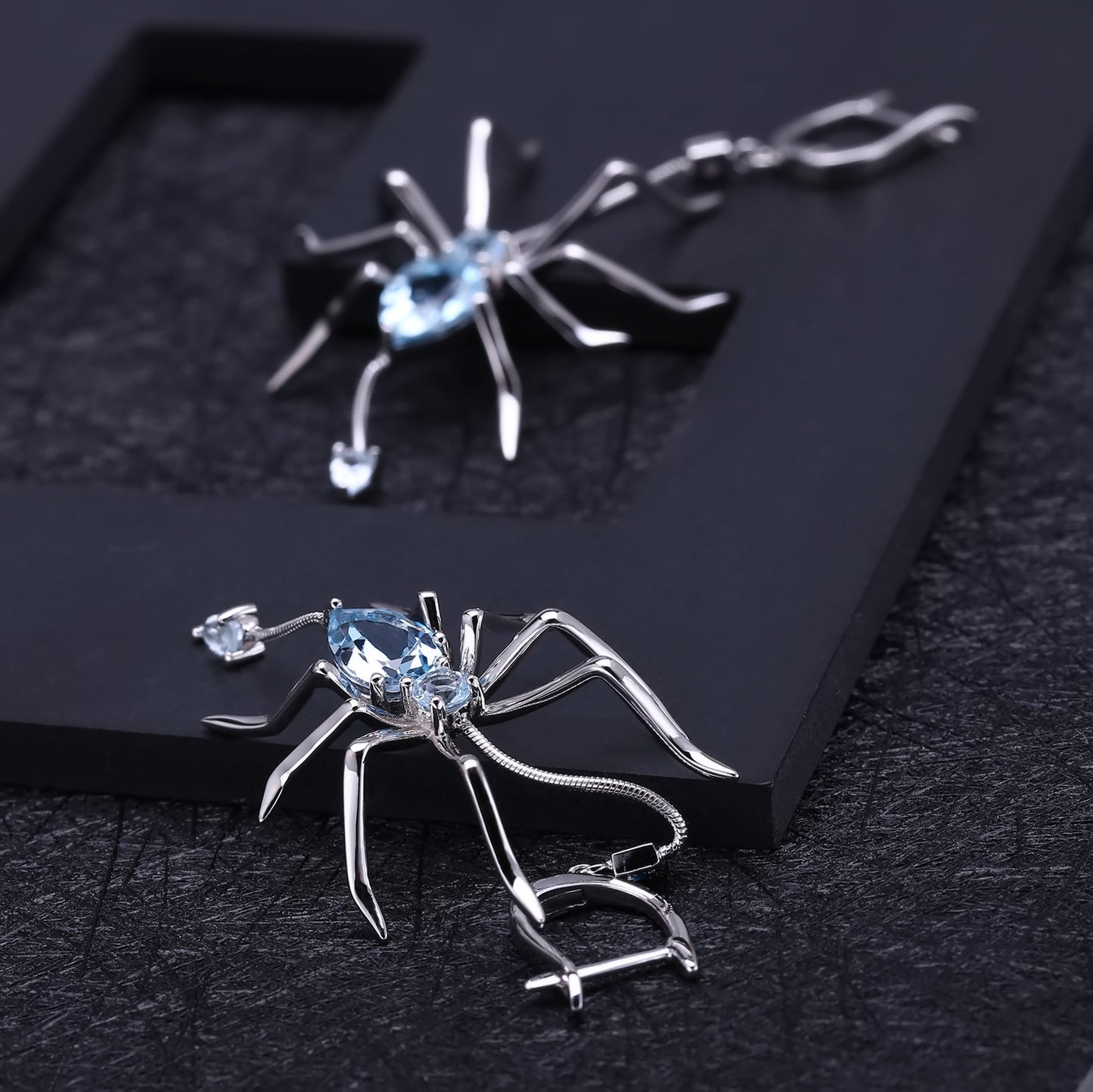 Insect Series Designer Earrings Spider-shaped design s925Sterling Silver Natural Topaz Earrings
