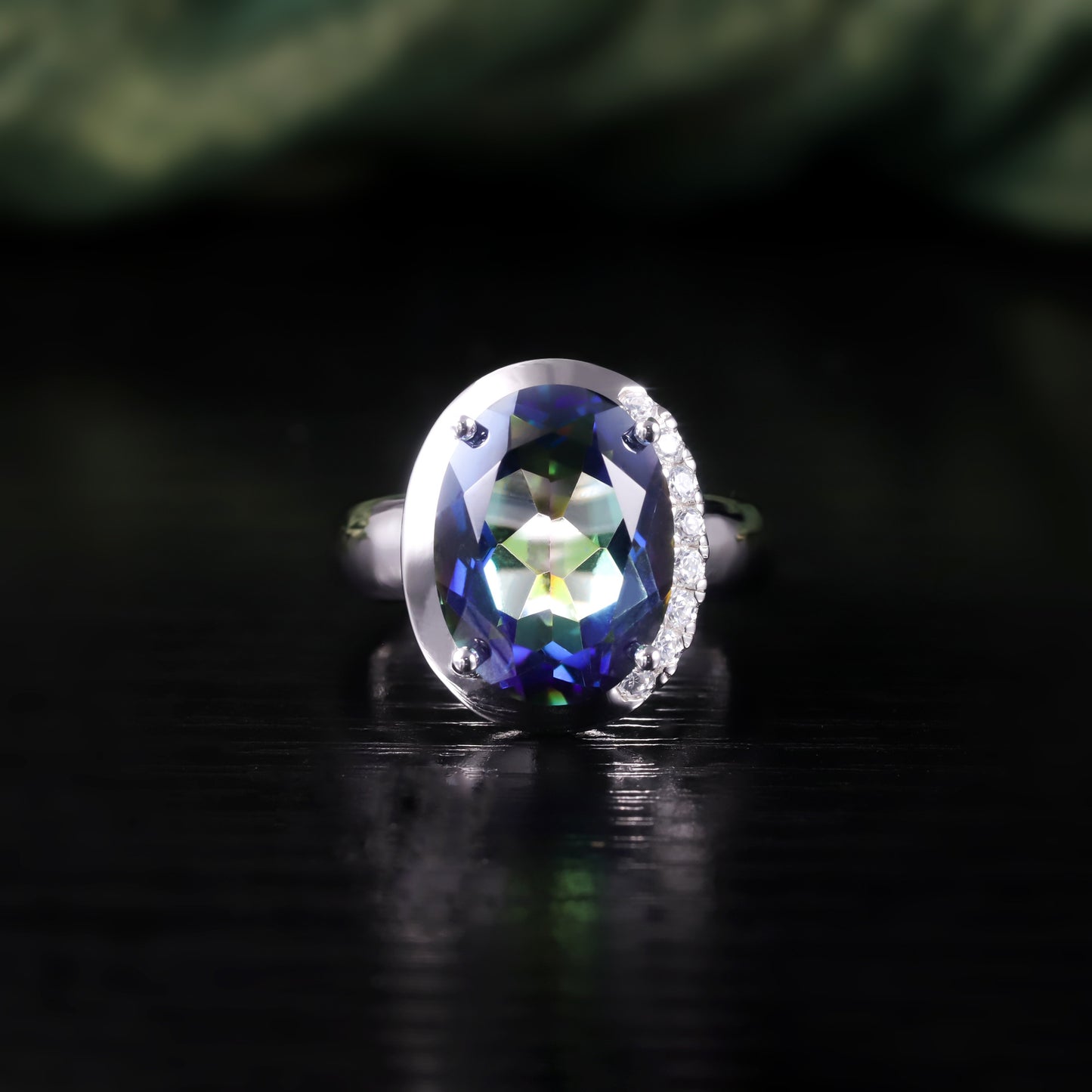 Wind s925Sterling Silver Inlaid Color Plated Crystal Ring Large Carat Wholesale Egg-Shaped Colorful Crystal Ring for Men and Women