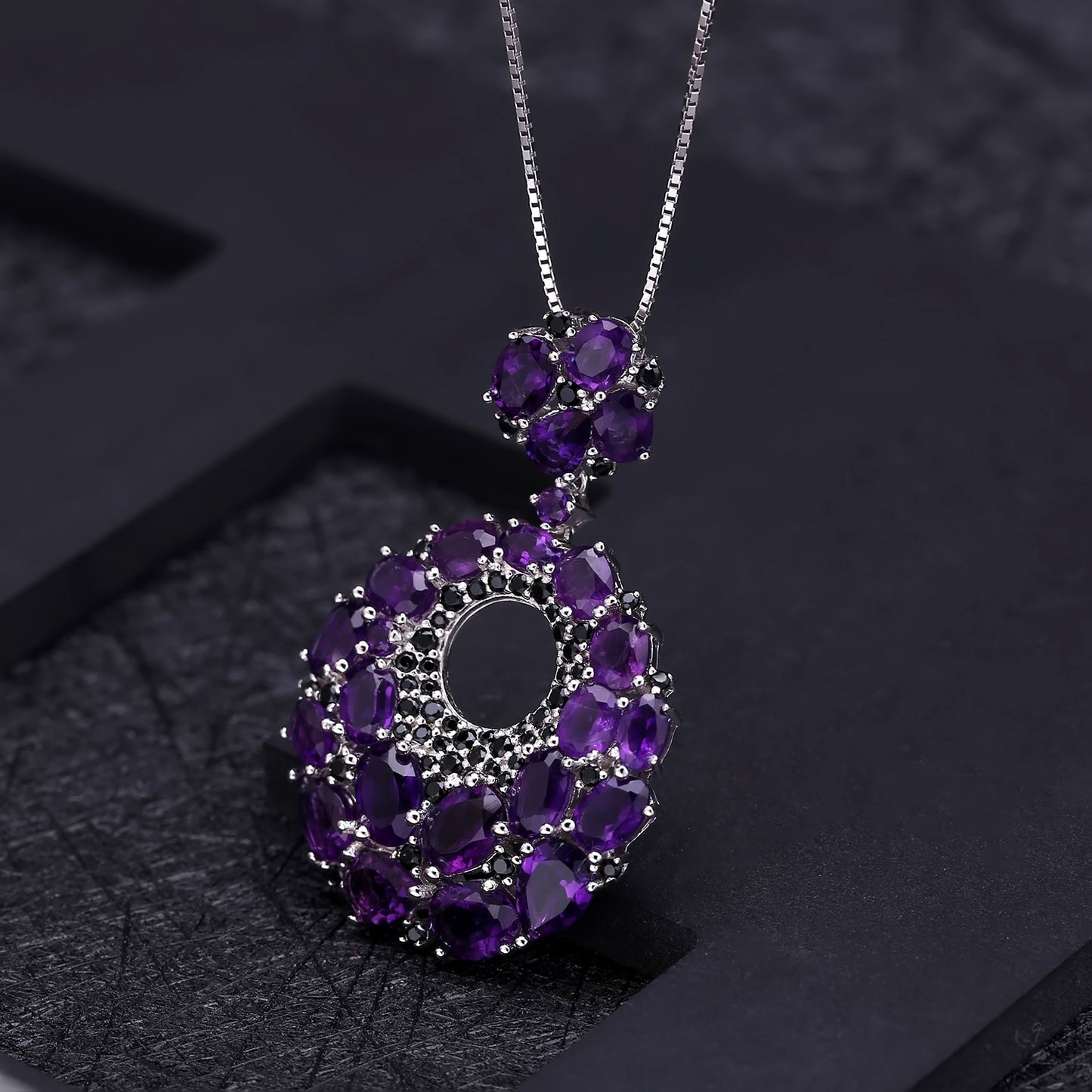Italian Craft Designer Pendant Elegant Luxurious925Silver Inlaid Natural Gemstone Amethyst Necklace Pendant