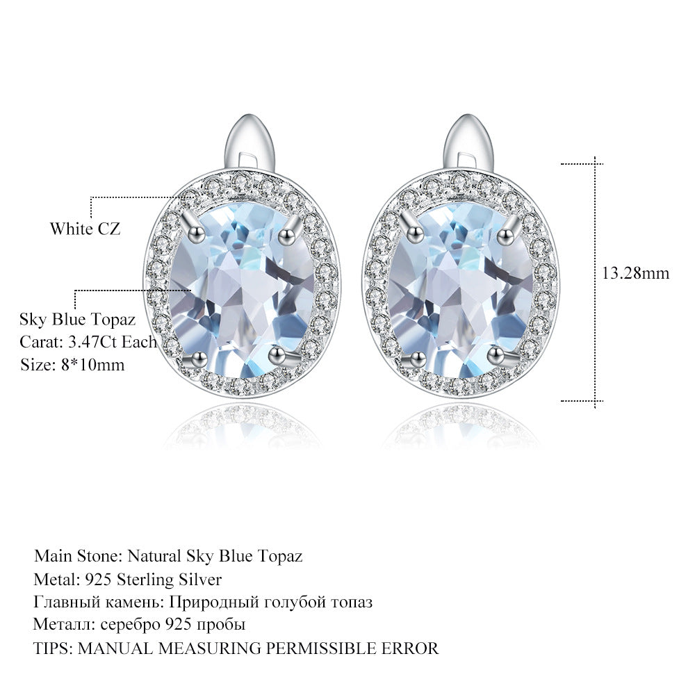 Natural Gemstone Sky Blue Topaz Stud Earrings Light Luxury Fashion High-end Feel s925Silver Gemstone Earrings