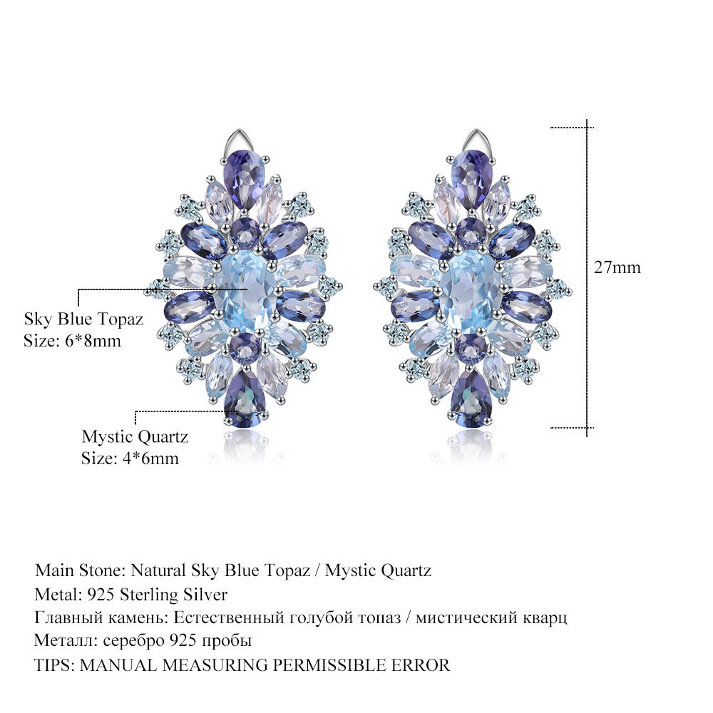 Russian Luxurious Natural Gemstone Earrings Cluster Setting High-end Feel s925Sterling Silver Natural Topaz Earrings Designer