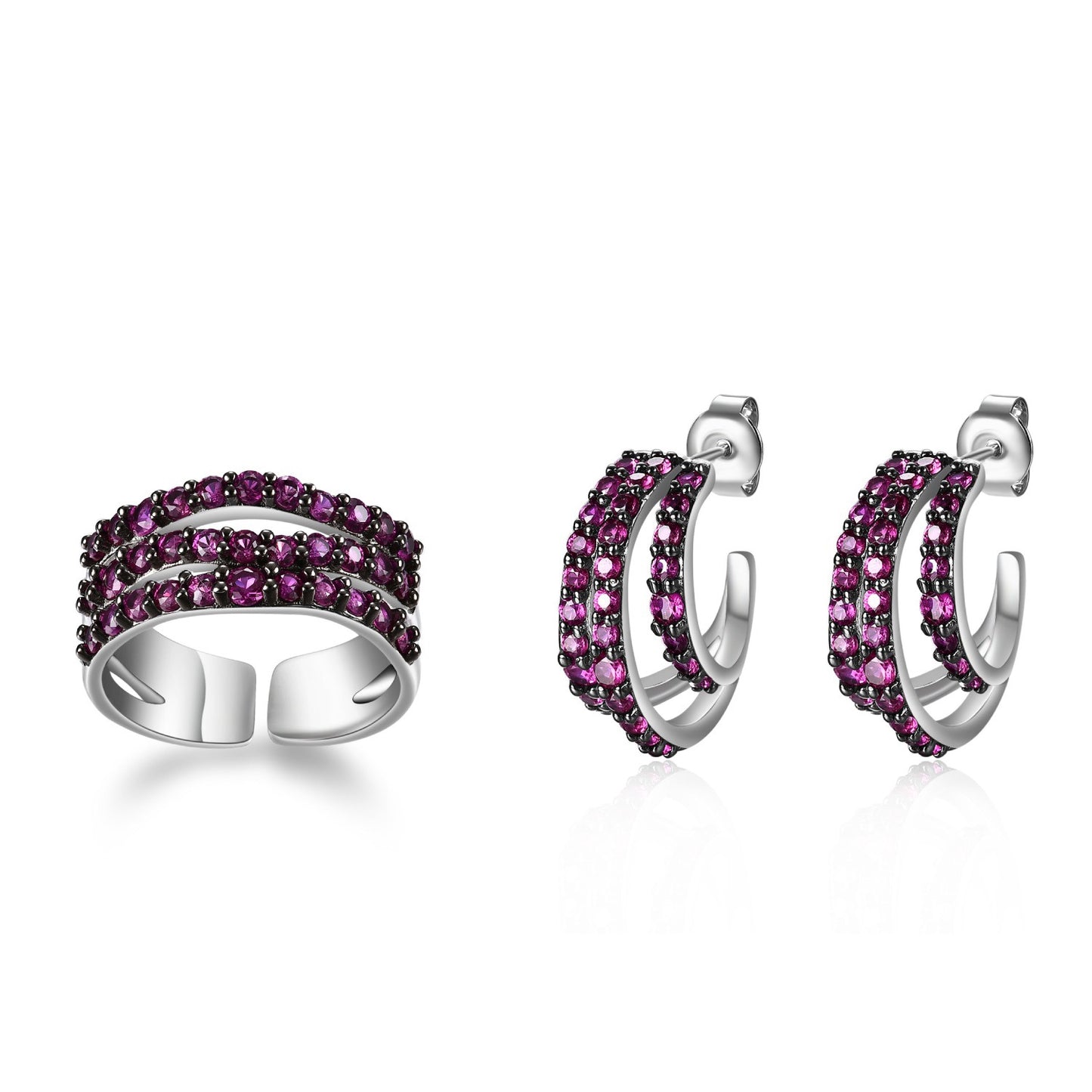 Fashion High-end Retro Style Designer Ring s925Silver Inlaid Colorful Gemstone Open Ring