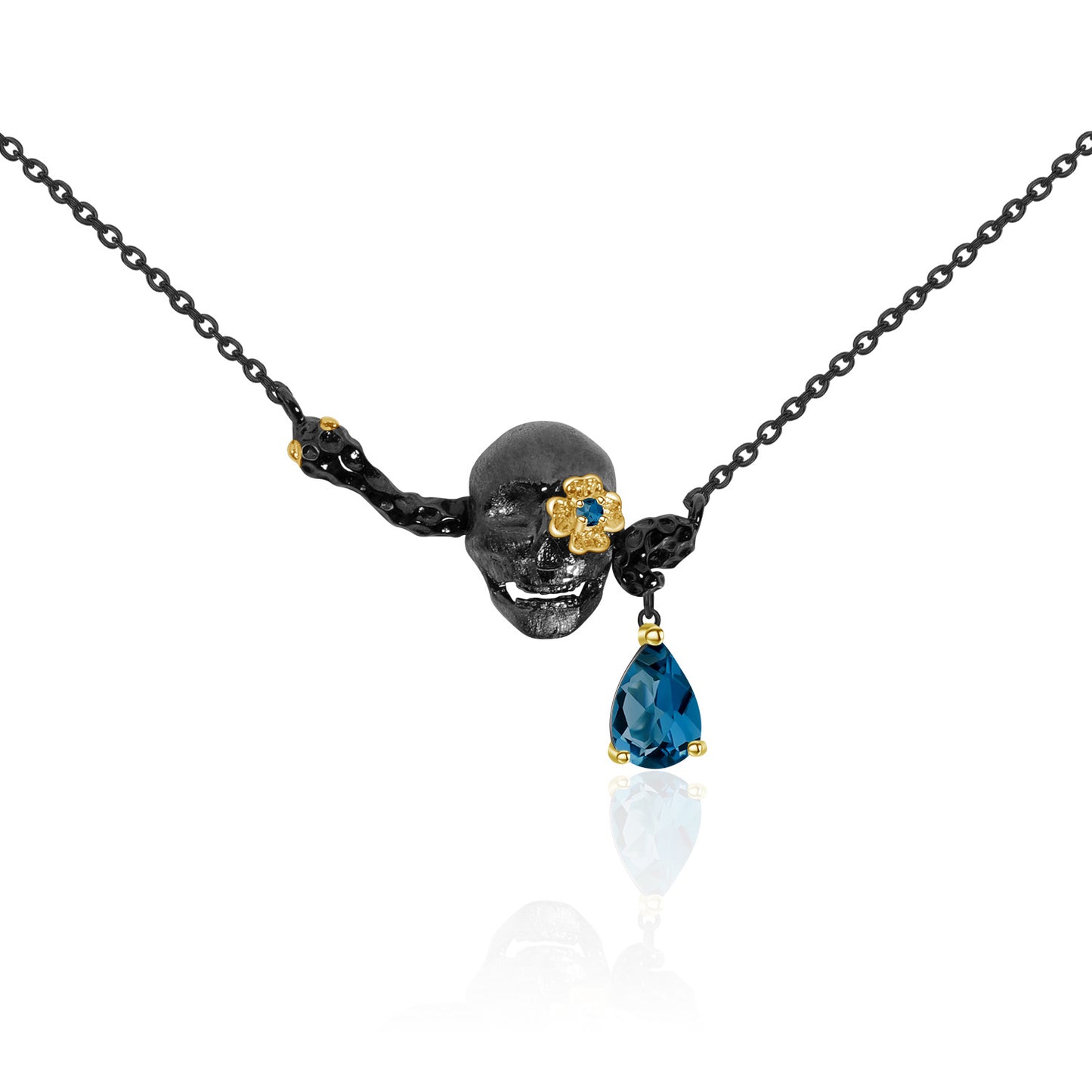 Dark Style Designer Skull Jewelry Three-Piece Set Halloween Outfit925Silver Gemstone Ring Earrings Pendant