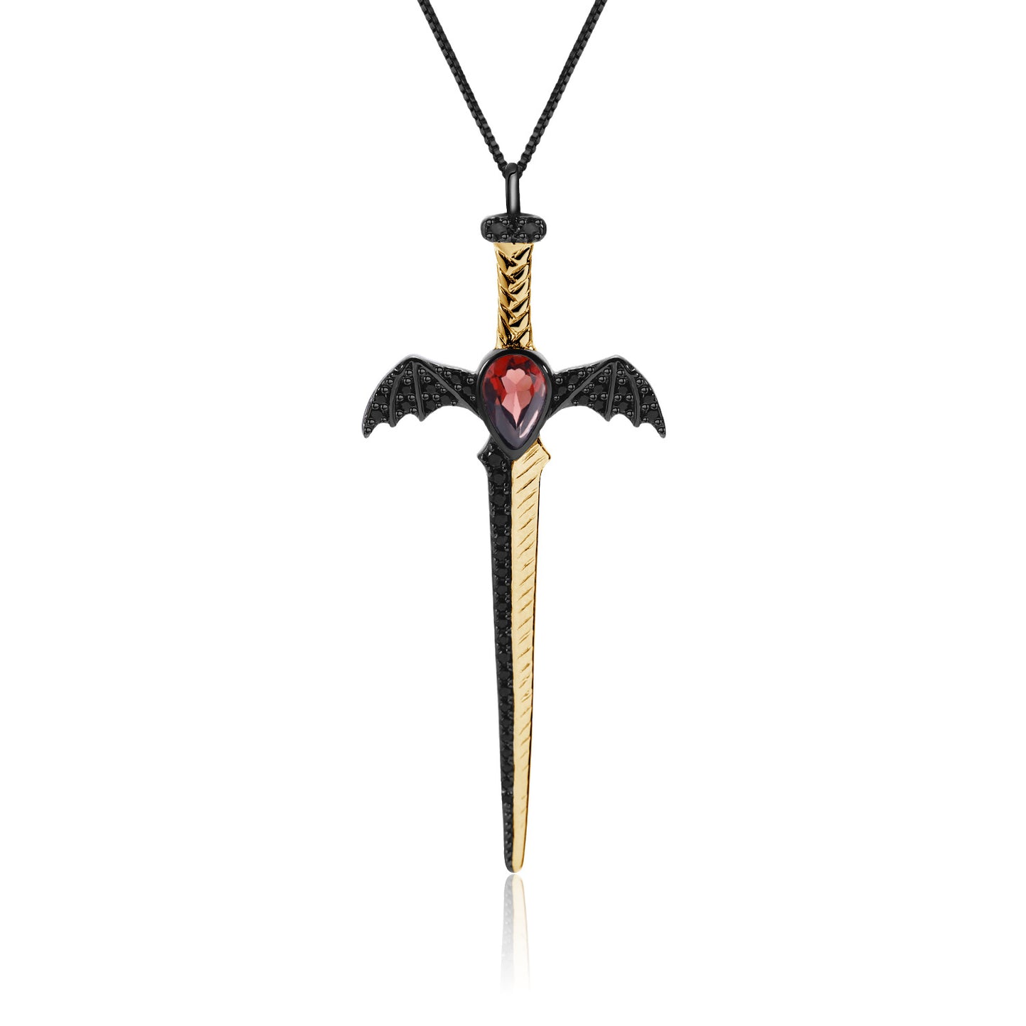 Dark Style Designer High-End Pendant Gothic Style Dagger Design s925Silver Natural Gemstone Necklace Pendant