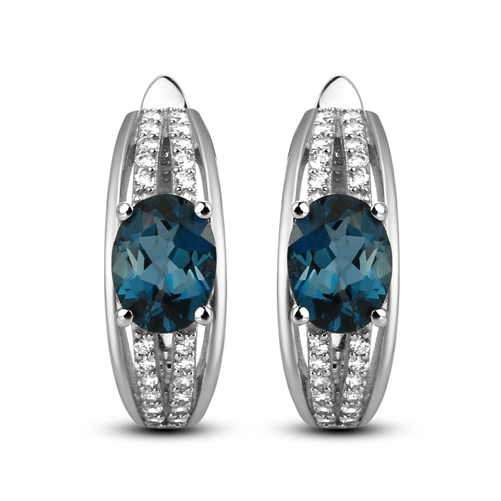 Classic Natural Topaz Earrings S925Wholesale Pure Silver Gold-Plated Natural Sapphire Stud Earrings