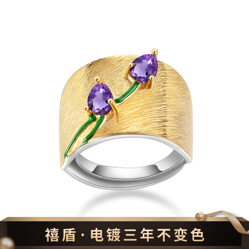 Custom Designer Natural Amethyst Jewelry Accessories Three-Piece Set 925Silver Inlaid High-end Jewelry Set