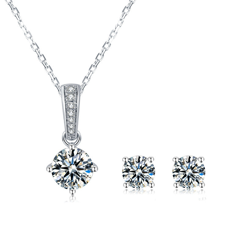 Fashion Earrings and Necklace Set s925Sterling Silver Four-Claw Inlay D Color Moissanite Jewelry Set