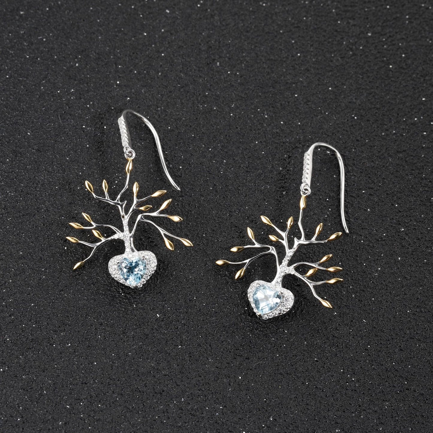 Designer High-End Natural Topaz Earrings Tree of Life Design Series925Silver Gemstone Stud Earrings