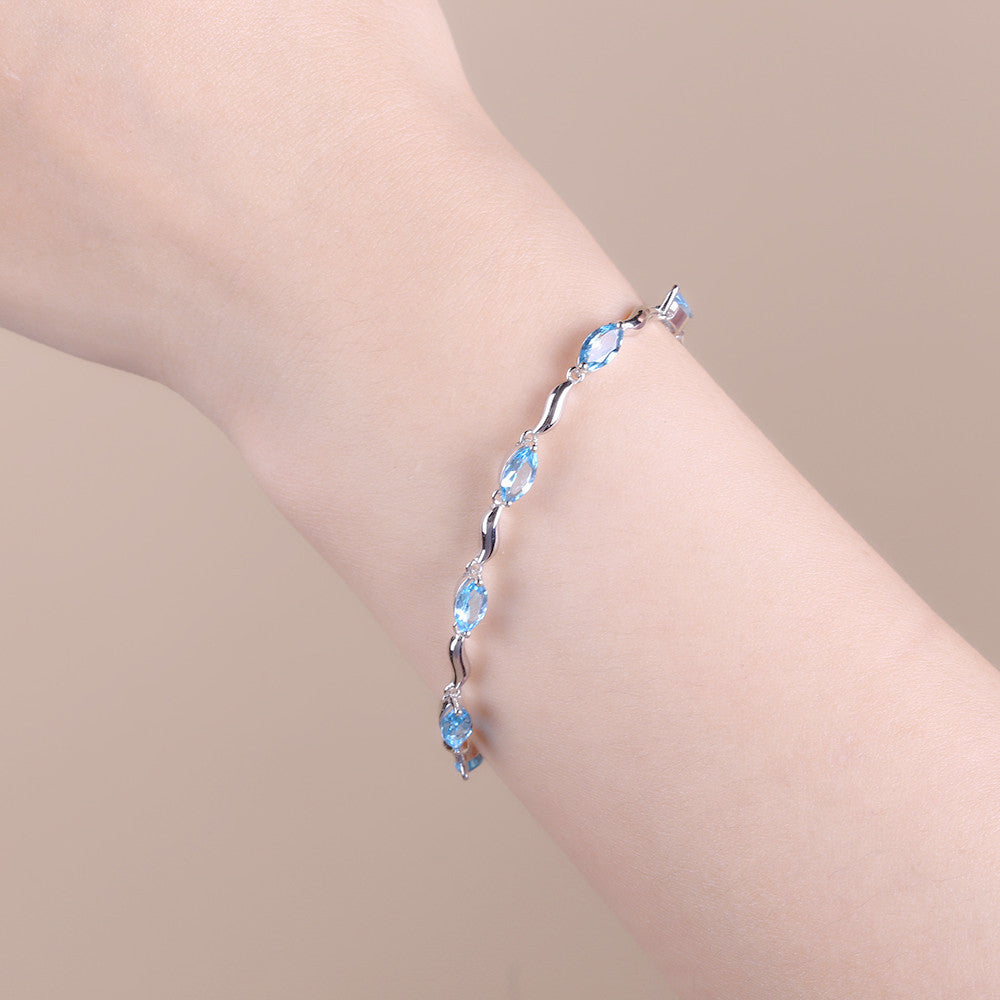 Simple Fashion Natural Topaz Bracelet for Women Sense of Design s925Silver Inlaid Natural Gemstone Bracelet