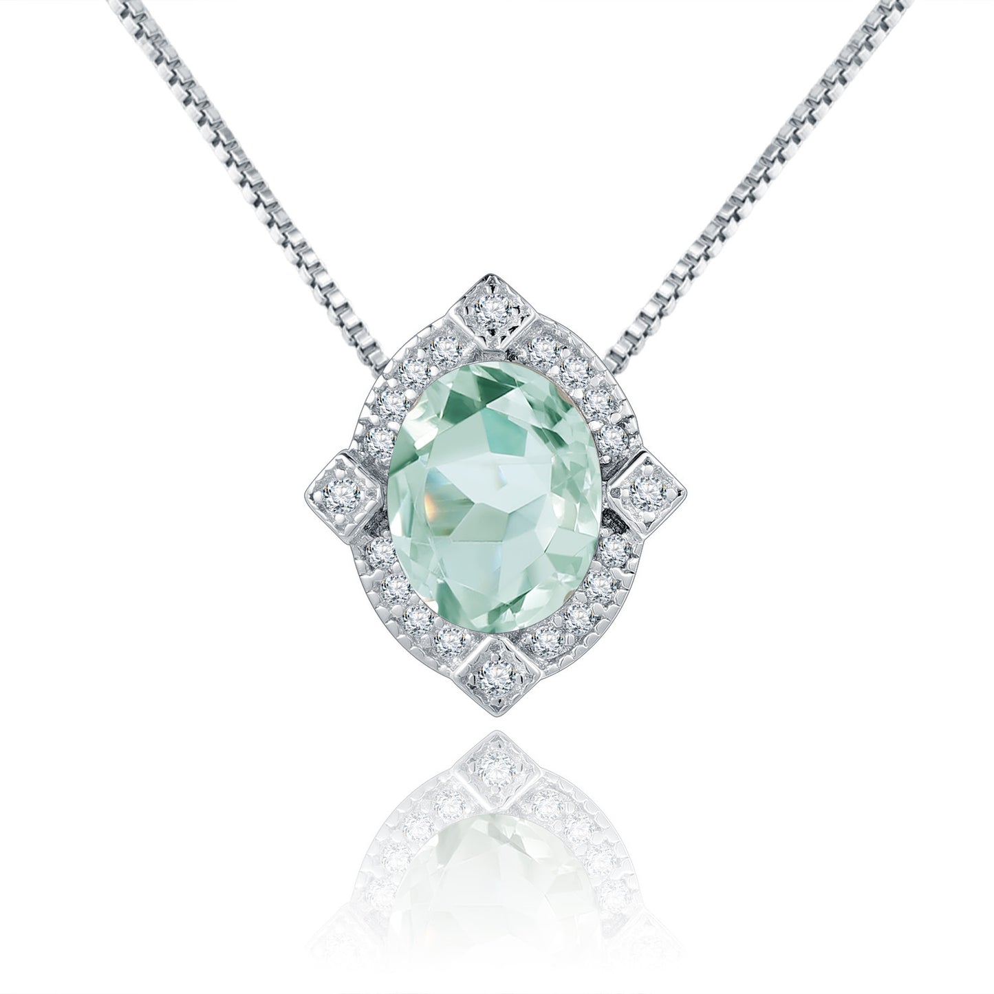 s925Silver Natural Gemstone Green Amethyst Necklace Pendant Fashionable Light Luxury High-end Inlaid Natural Gemstone Pendant