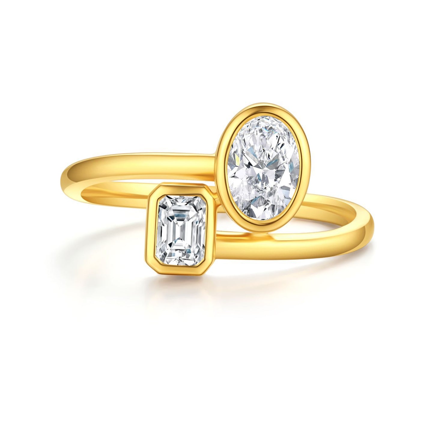 Classic Double Diamond18k Gold Diamond Ring Twin k Gold Ring Advanced Design Engagement Cultivation Diamond Ring All-Matching