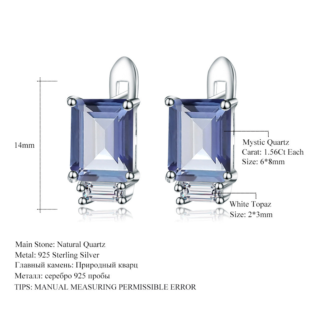 Affordable Luxury Fashion Simple and Natural Topaz Stud Earrings Temperament s925Silver Inlaid Natural Gemstone Earrings Earrings