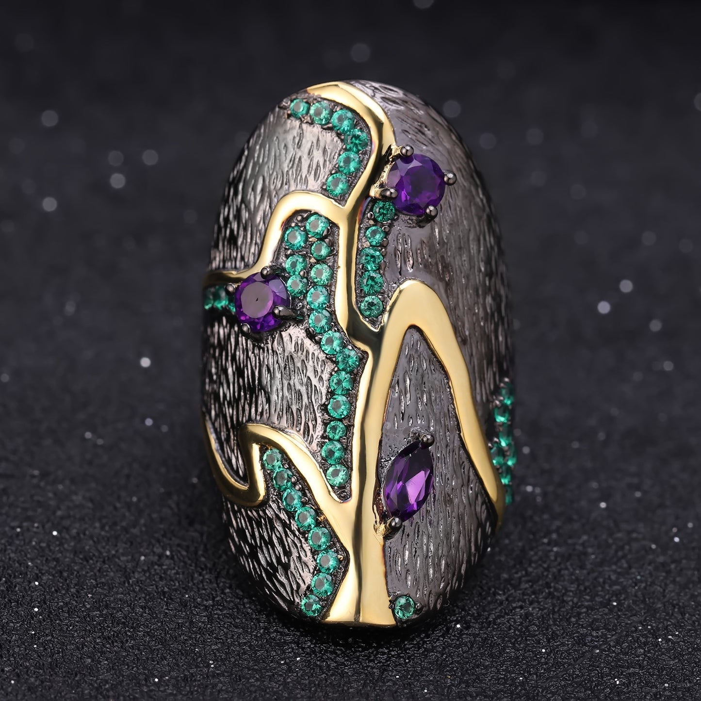 Italian Craft Vintage Jewelry Designer Ring Georgia s925Silver Inlaid Natural Gemstone Ring