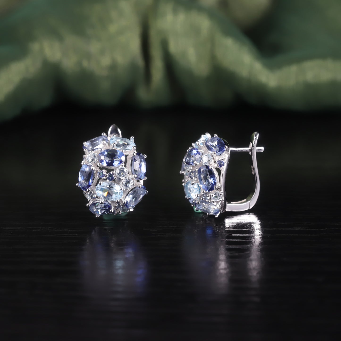 Special-interest design s925Sterling Silver Inlaid Natural Topaz Crystal Earrings British Buckle Women's Gemstone Earrings New