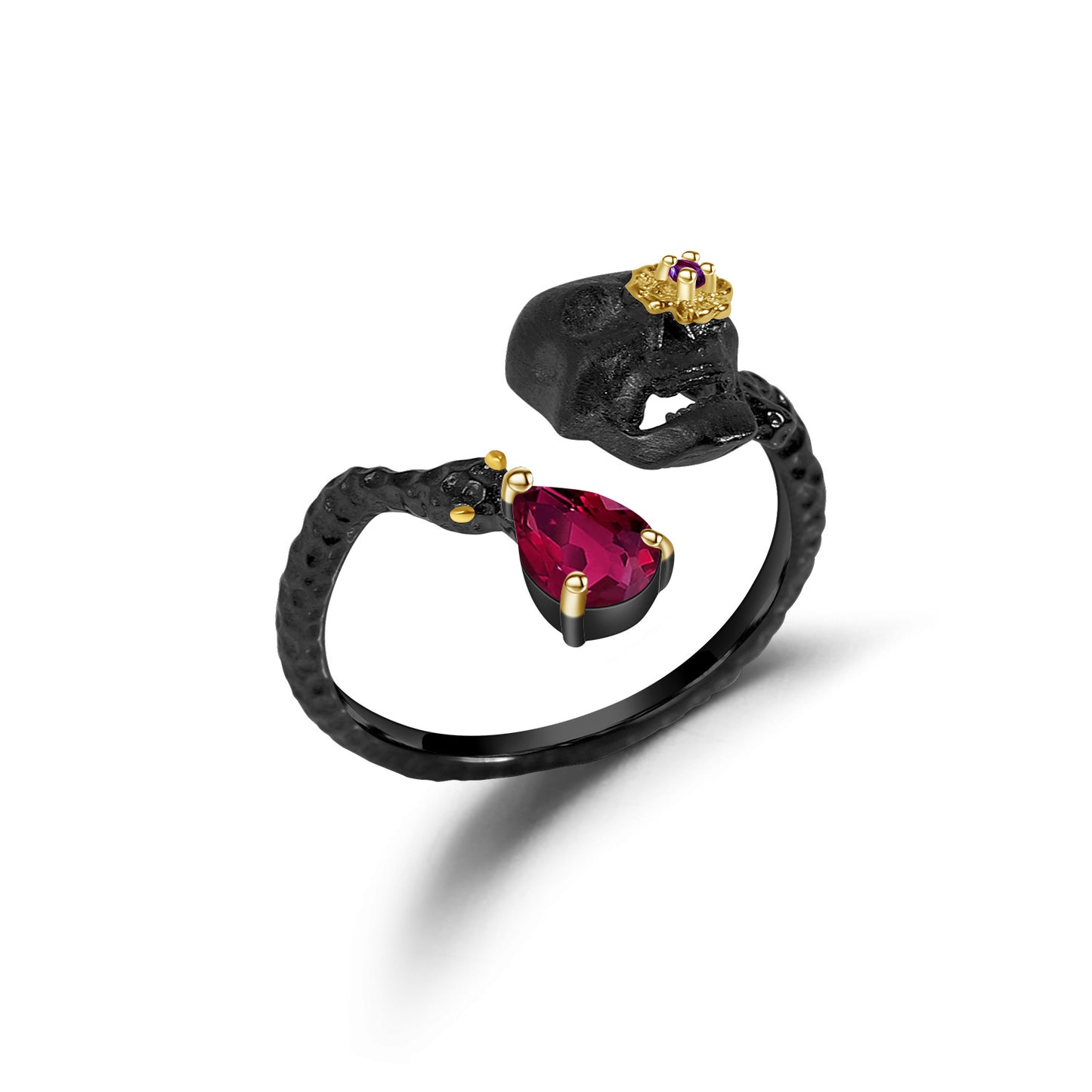 Dark Style Designer Skull Jewelry Three-Piece Set Halloween Outfit925Silver Gemstone Ring Earrings Pendant