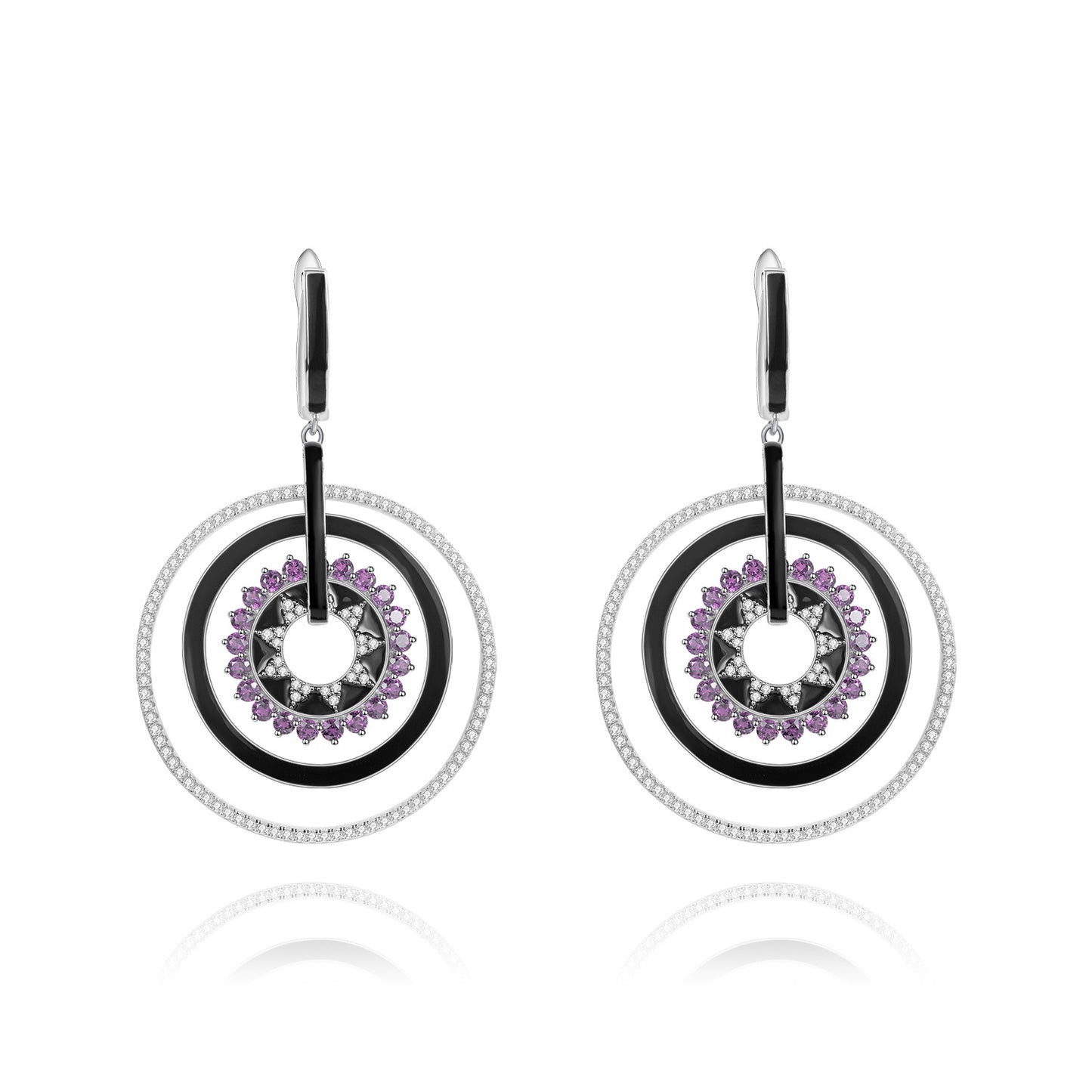 Designer Natural Garnet Enamel Earrings Unique Circular Design925Silver Color Gemstone Earrings