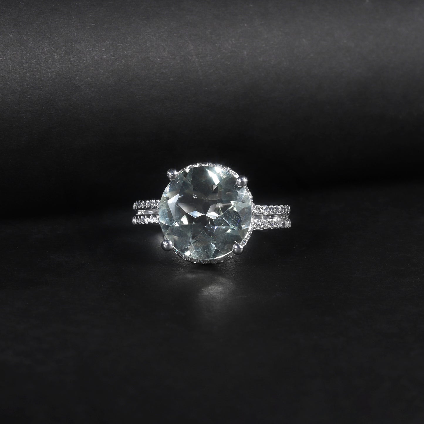 s925Sterling Silver Natural Green Amethyst Ring High-end Fashionable Luxurious Inlaid Natural Gemstone Ring
