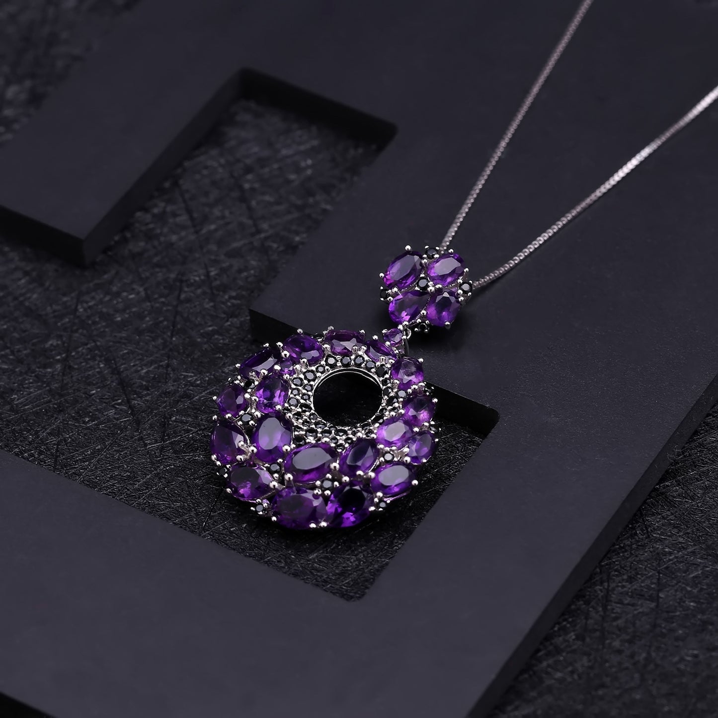 Italian Craft Designer Pendant Elegant Luxurious925Silver Inlaid Natural Gemstone Amethyst Necklace Pendant