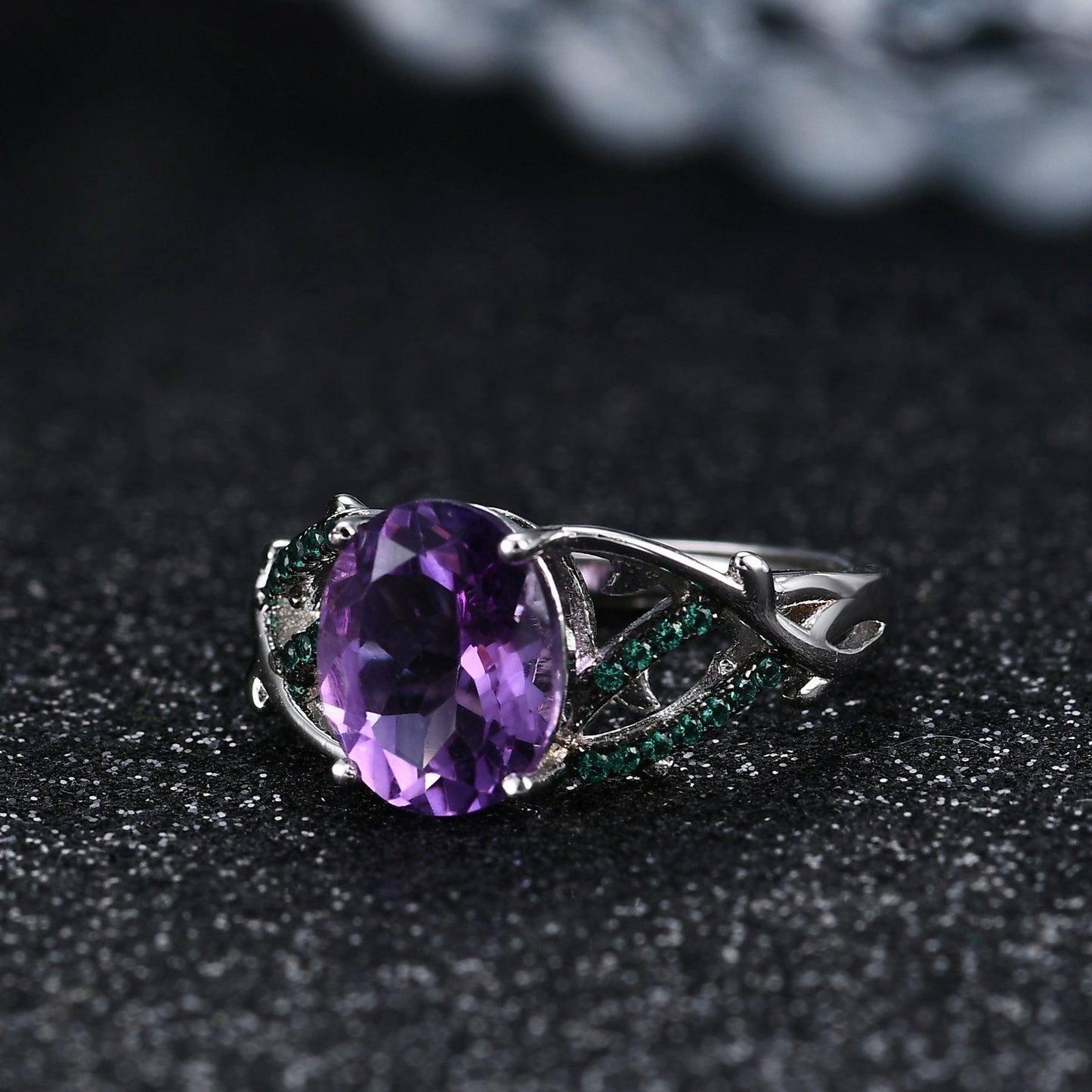 Thorn Bud Personality Design Adjustable Ring s925Sterling Silver Inlaid Natural Gemstone Amethyst Ring