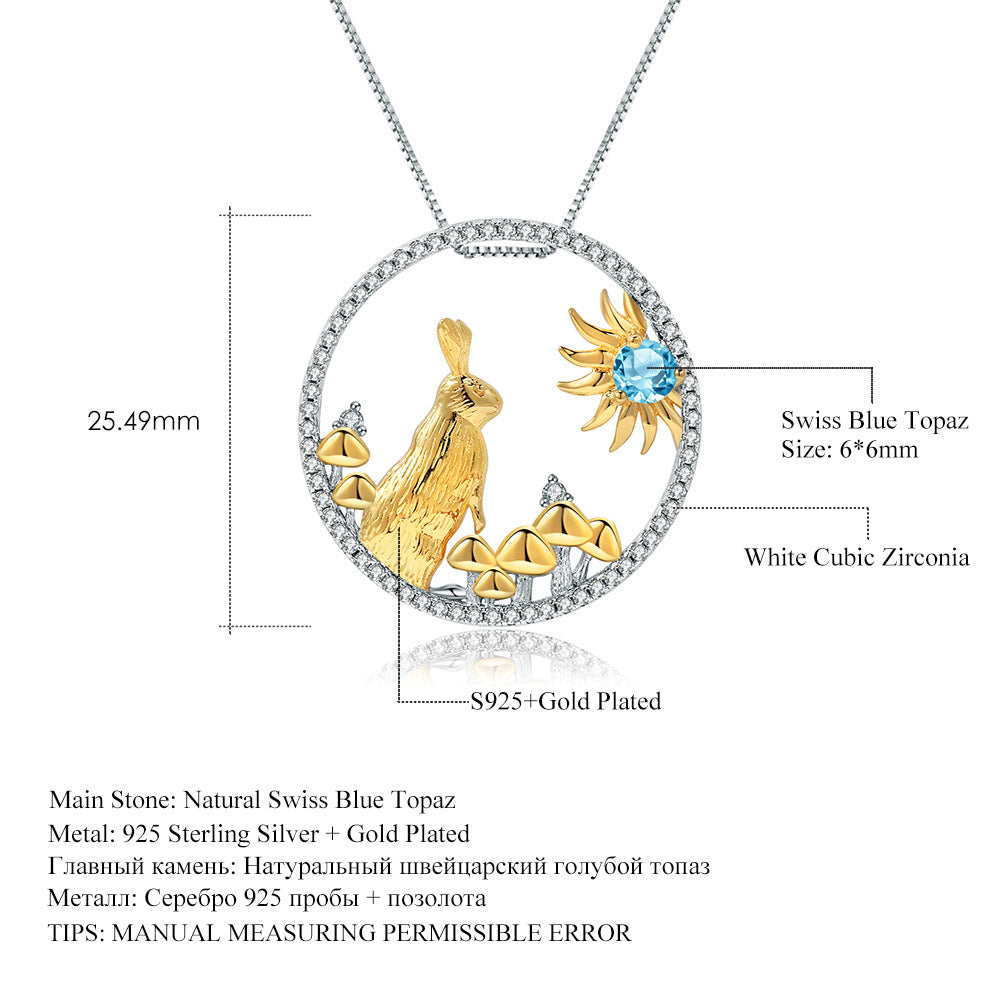 Designer Chinese Style Element Pendant Twelve Zodiac Series Jade Rabbit 925Silver Natural Gemstone Necklace Pendant