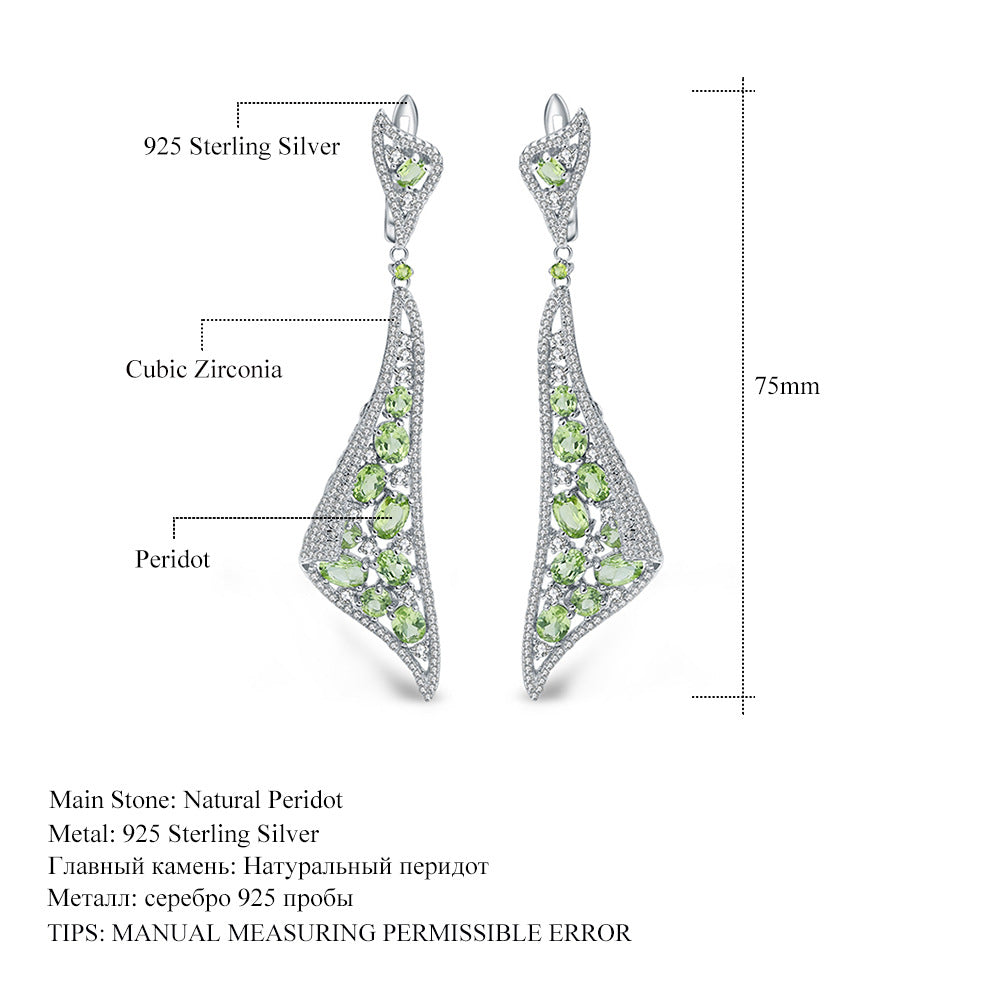 Designer Gemstone Long Earrings Luxurious Russian Vintage Jewelry s925Silver Natural Peridot Earrings