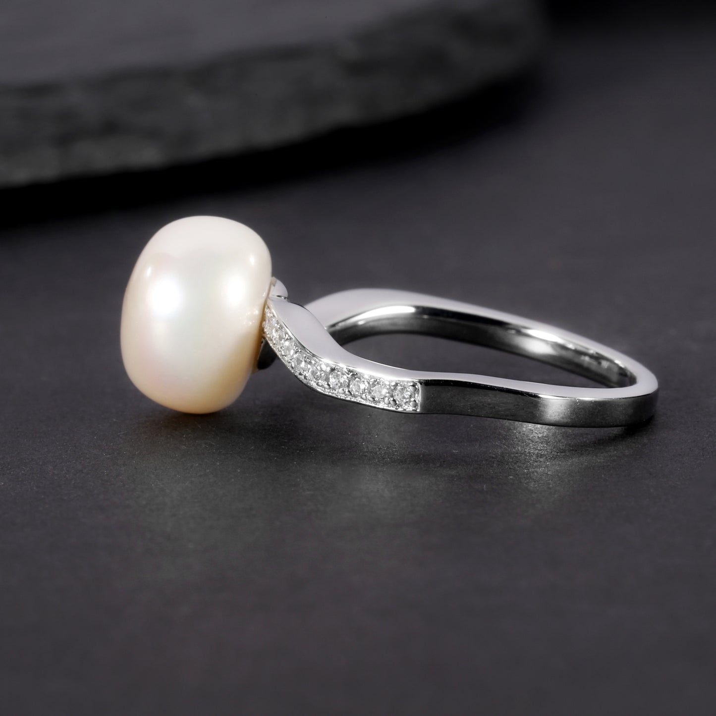 S925Sterling Silver Natural Freshwater Pearl Ring Fashionable Elegant Light Luxury High-end Inlay9mm Bread Bead Ring