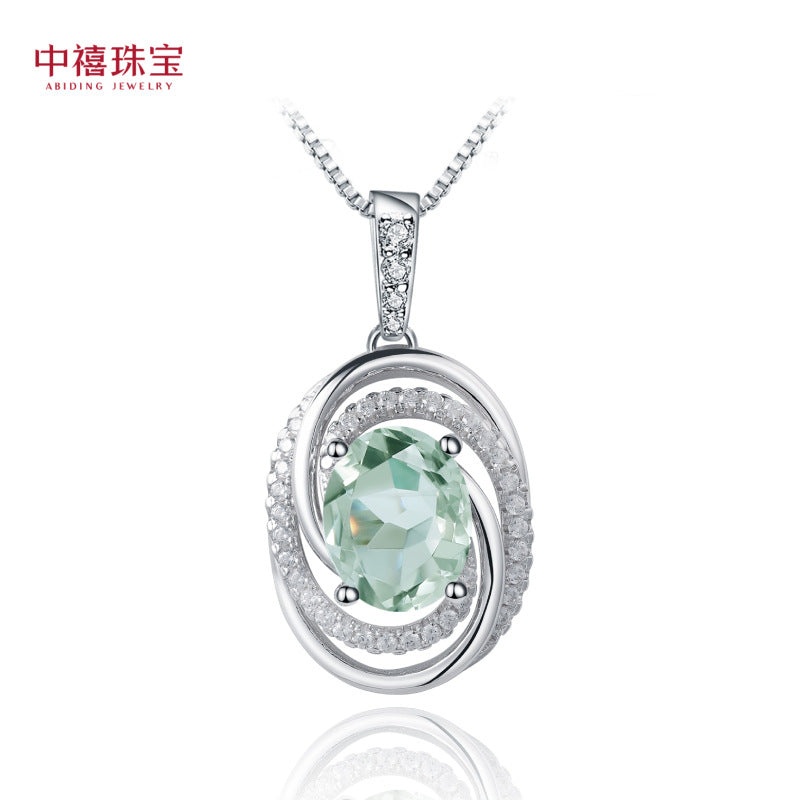 Affordable Luxury Fashion Natural Gemstone Necklace Pendant Sense of Design s925Sterling Silver Inlaid Natural Green Amethyst Pendant