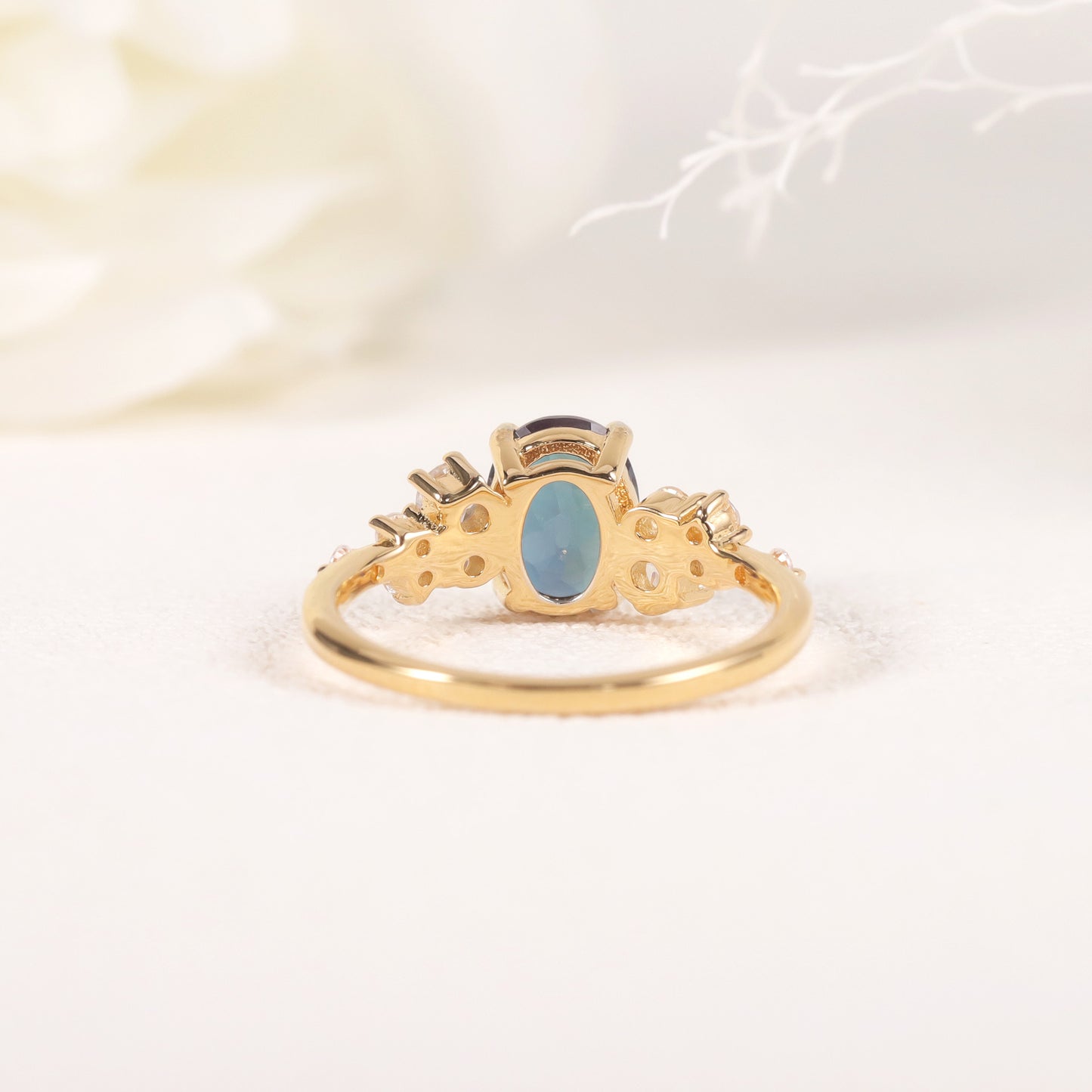 Design Sense Synthetic Alexandrite Ring s925Silver plating18k Gold Inlaid Opal Ring New Model