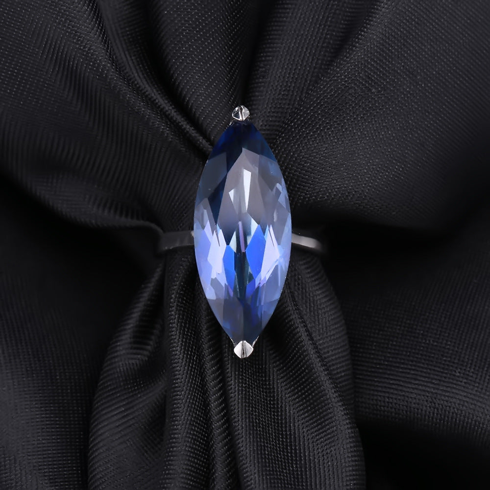 Marquise Gemstone Sapphire Crystal Ring High-End Fashion s925Sterling Silver Inlaid Gemstone Ring