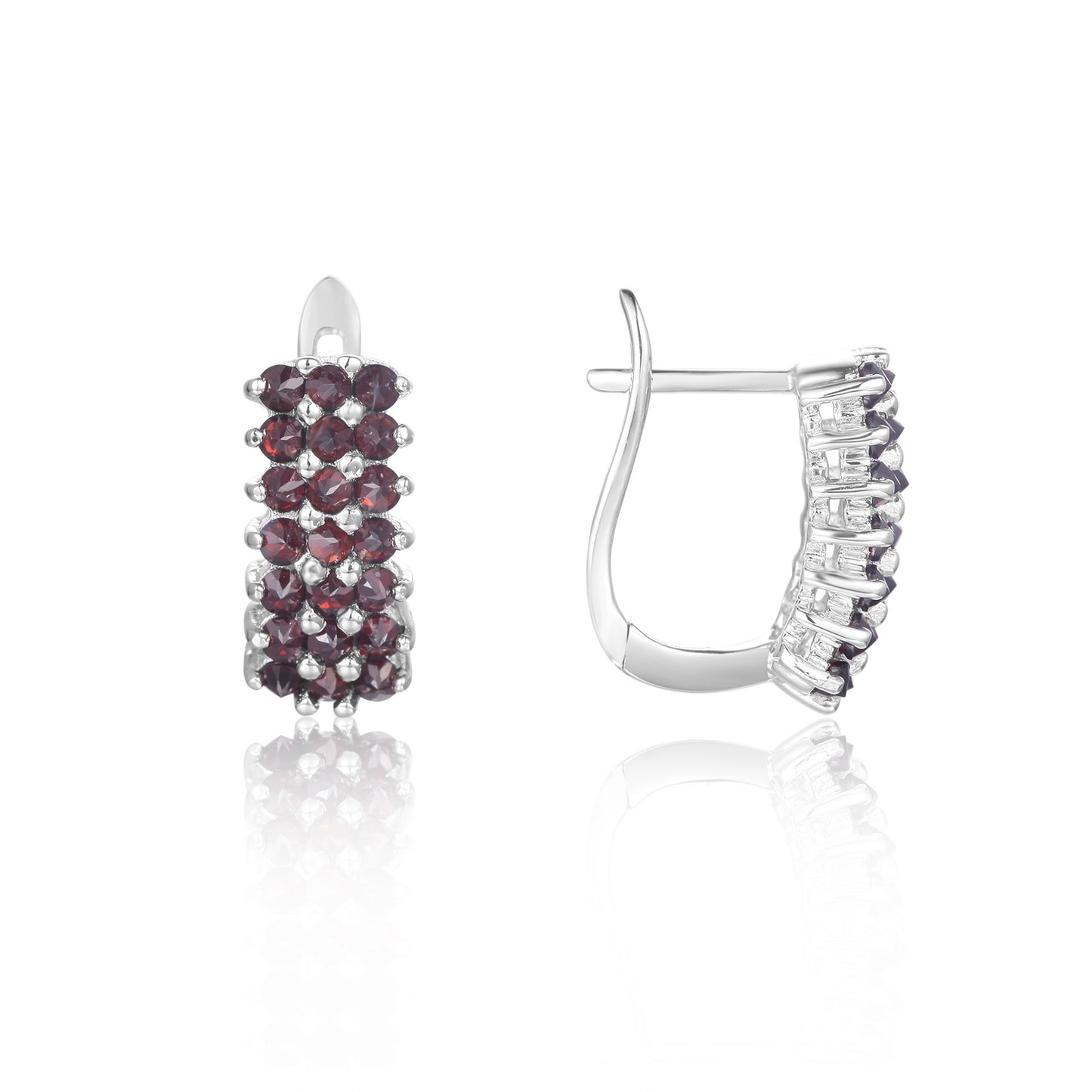 Elegant natural white topaz earrings s925Sterling Silver Inlaid Black Garnet Stud Earrings with British Clasp Integrated Silver Earrings
