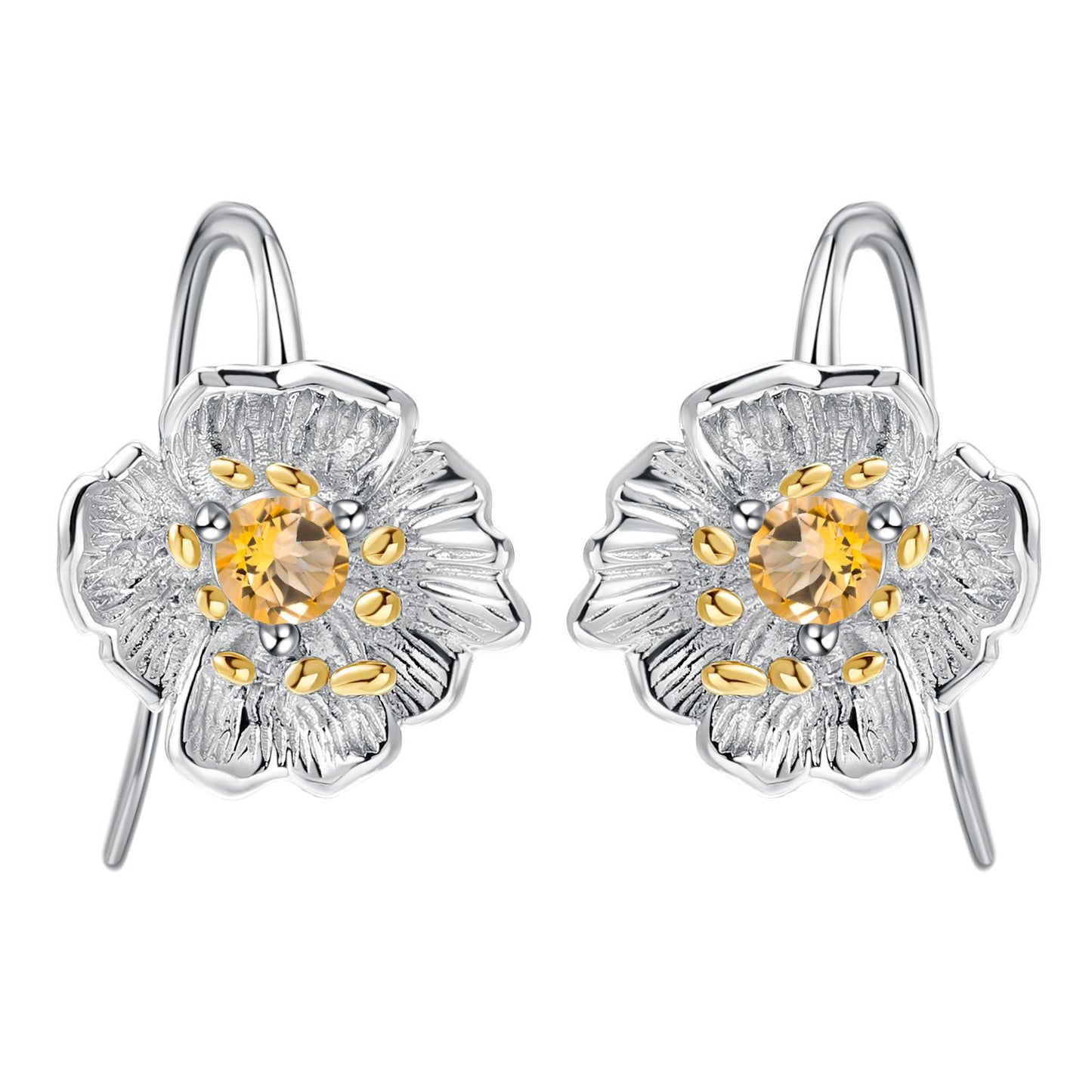 Designer High-End Gemstone Earrings Natural Style Floral Design925Silver Natural Topaz Stud Earrings