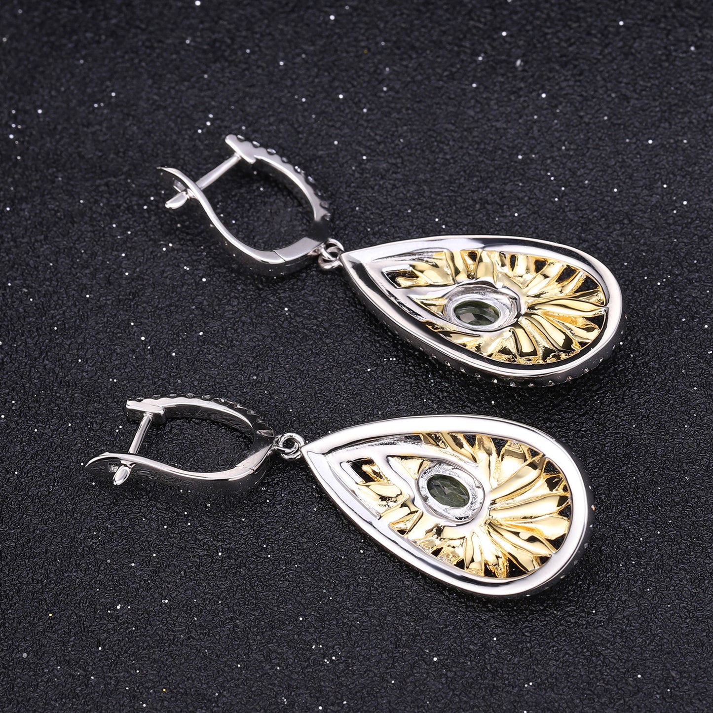 Italian Craft Jewelry Designer Earrings Natural Style Design925Silver Natural Olive Gemstone Earrings