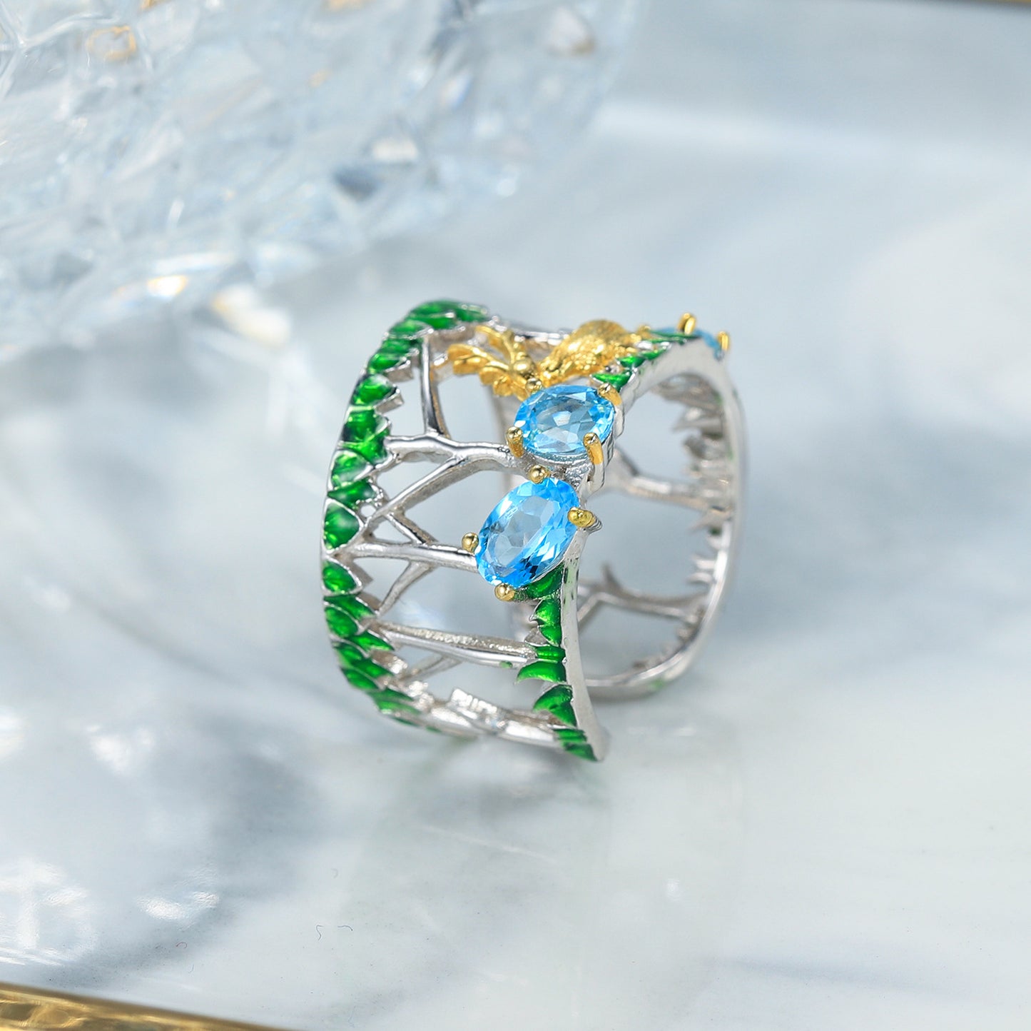 Natural Gemstone Original Design Ring for Women, Niche Hand Jewelry, Adjustable925Sterling Silver Deer Ring