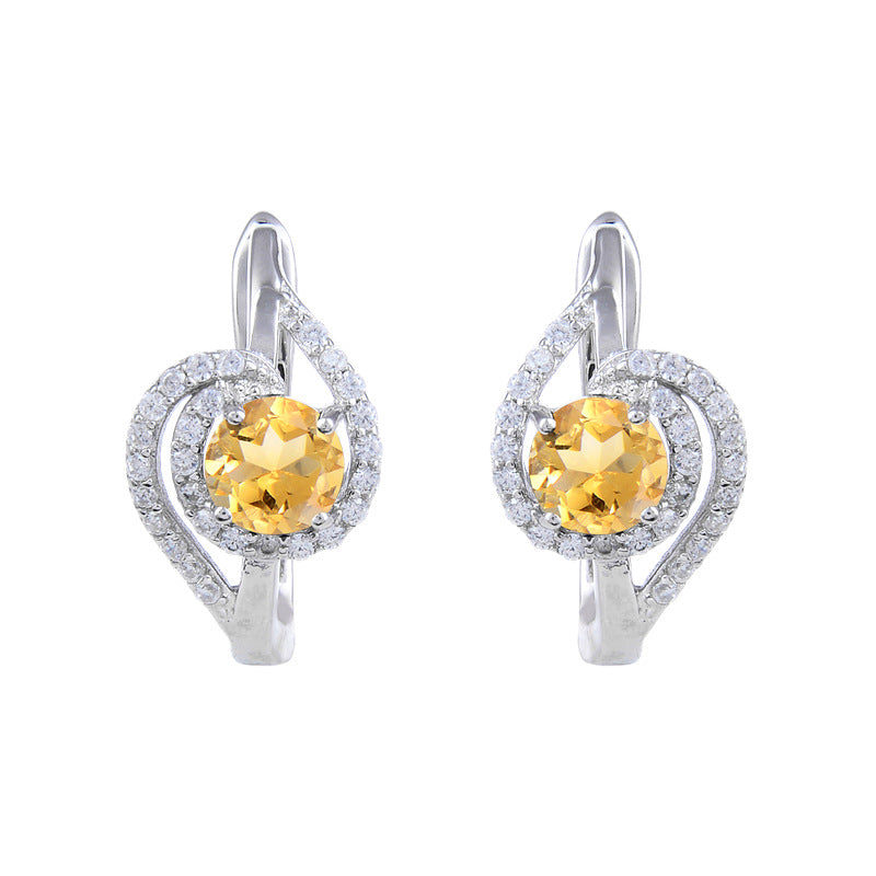 Wind natural crystal topaz earrings s925Sterling Silver Inlaid Garnet Sapphire Earrings Exquisite New Style