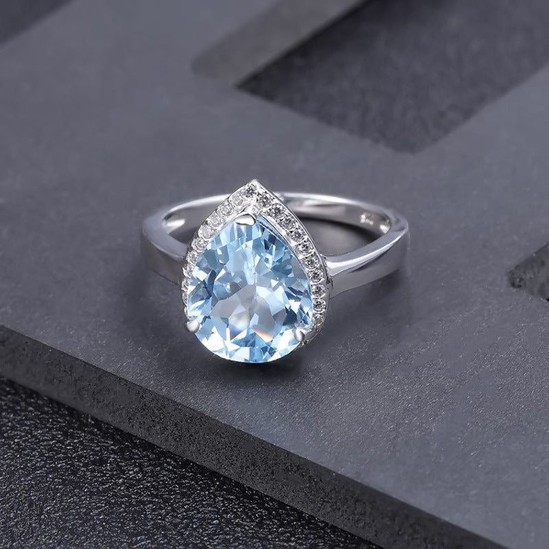 Natural Gemstone Topaz Ring Luxurious and high-end feel s925Sterling Silver Inlaid Natural Gemstone Ring