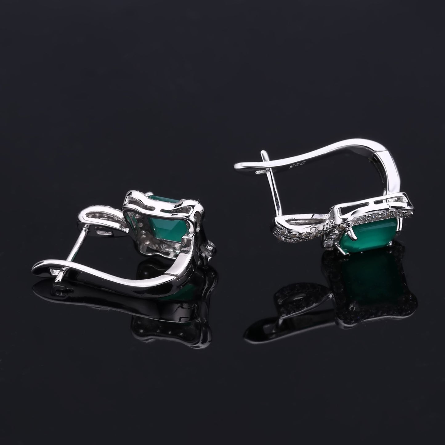 Natural Stone Green Agate Temperament Ear Studs Chanel Style s925Silver Inlaid Colorful Gemstone Crystal Earrings Jewelry