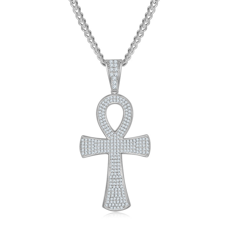 Cross Pendant s925Sterling Silver Inlaid Moissanite Necklace Unisex Hip Hop Diamond Clavicle Chain