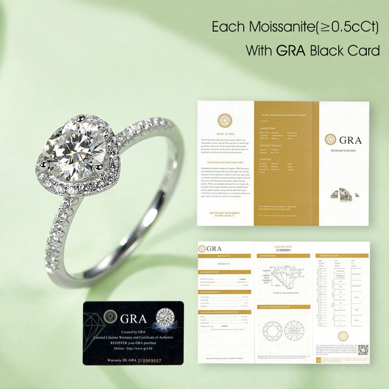 Fashion Heart-Shaped Ring s925Sterling Silver Inlaid1Carat Moissanite Wedding Ring Moissanite Ring