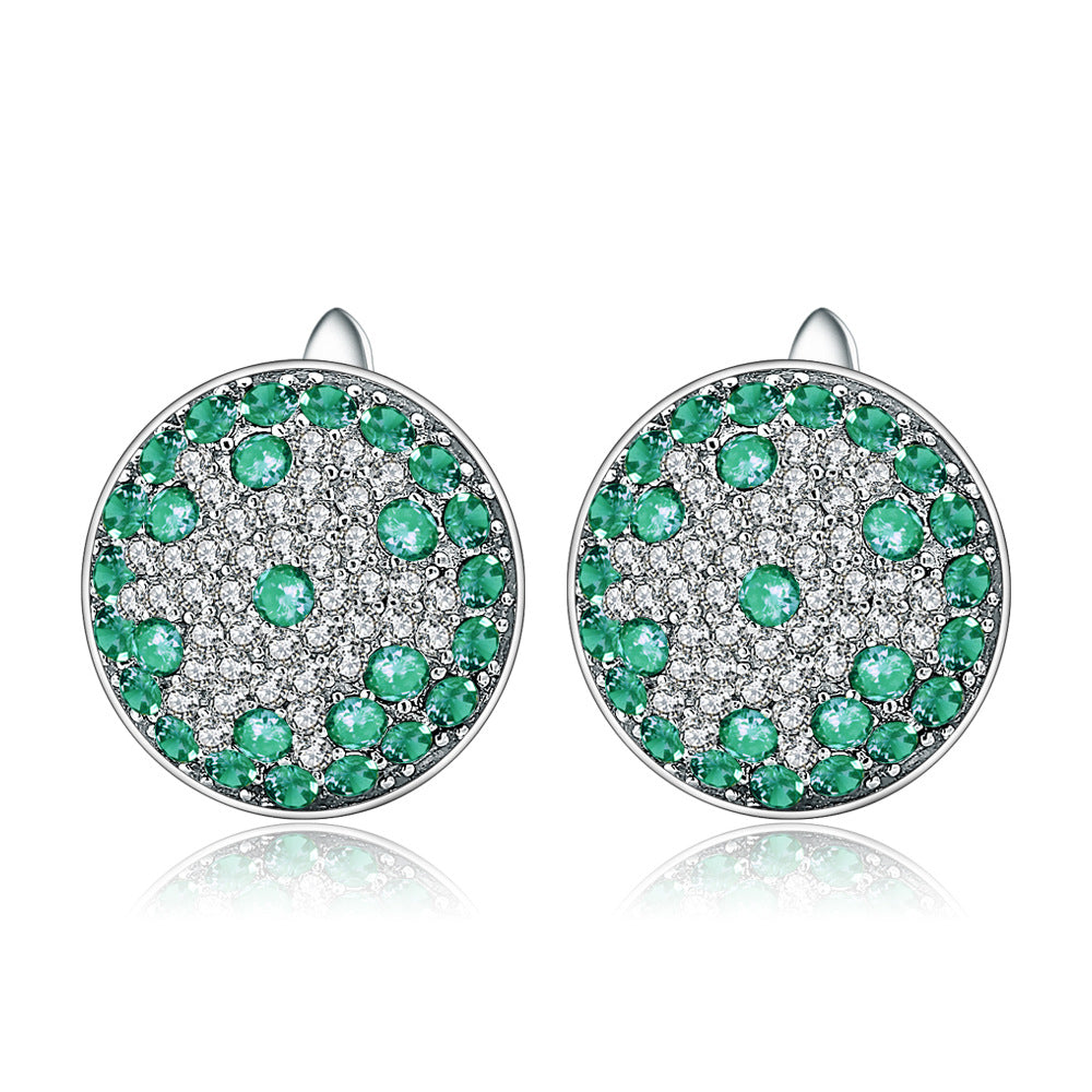 Natural Green Agate Earrings Jewelry Vintage Luxurious Gemstone s925Sterling Silver Inlaid Natural Colored Gems Stud Earrings