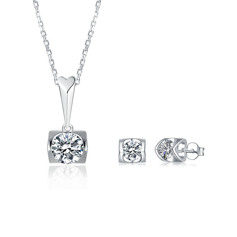 Fashion Earrings and Necklace Two-Piece Set s925Sterling Silver Inlaid Gemstone1Carat Moissanite Jewelry Set