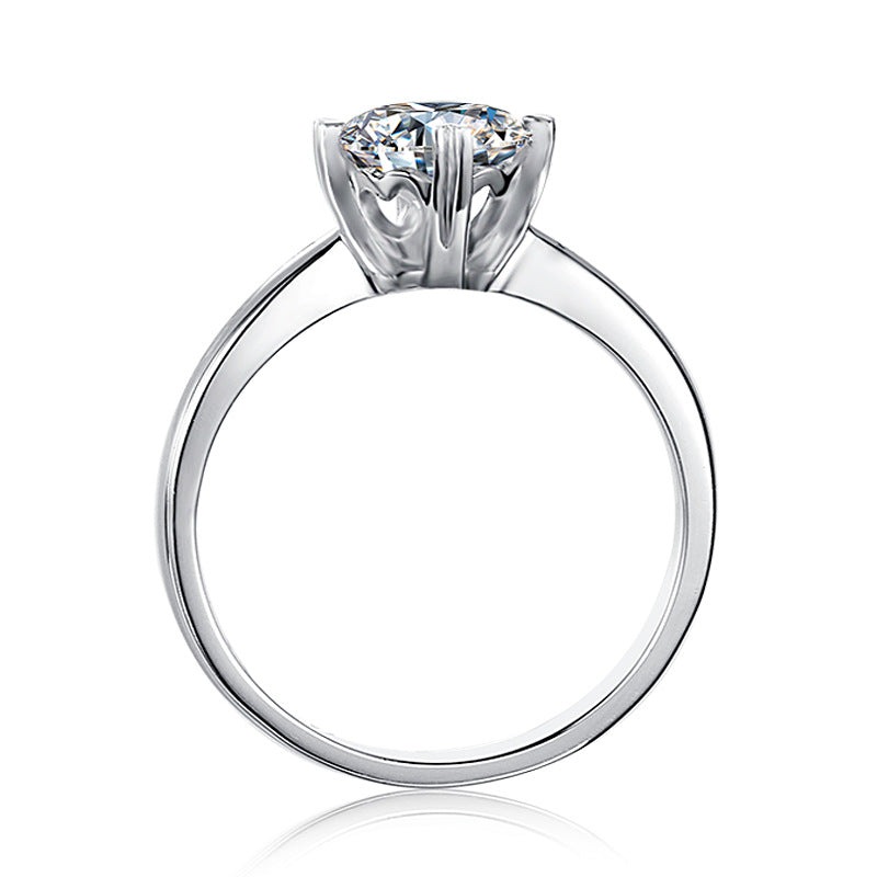 Classic Straight Arm Four Claw1Carat Moissanite Ring for Women Simple Fashion s925Silver Inlaid Gemstone Moissanite Ring