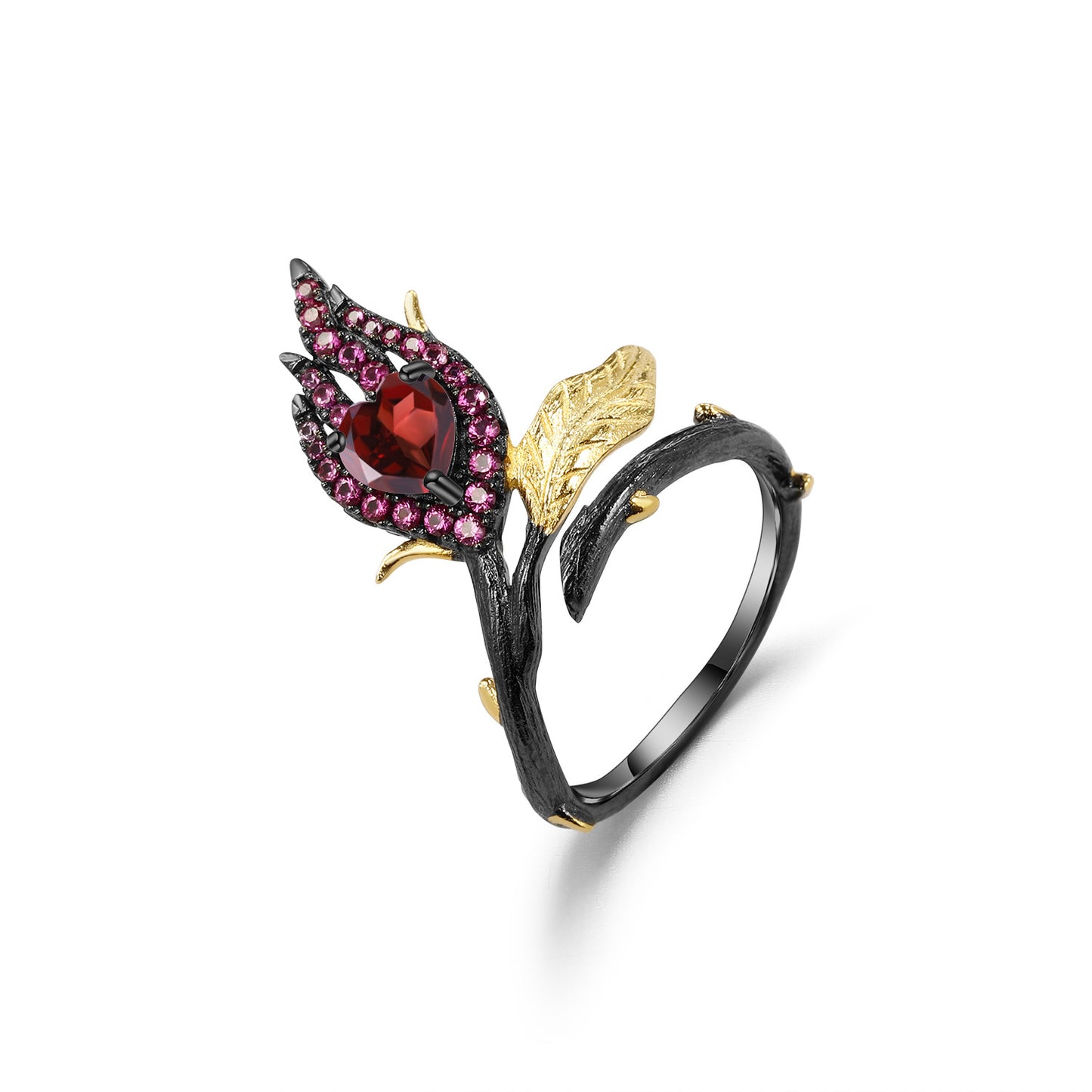 Designer High-End Floral Adjustable Ring Natural Style Design s925Silver Natural Yellow Crystal Ring